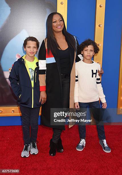 Actress Garcelle Beauvais and sons Jaid Thomas Nilon and Jax Joseph Nilon arrive at the Premiere Of Universal Pictures' 'Sing' at the Microsoft...