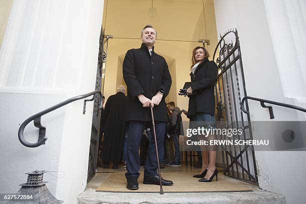 Austrian right-wing Freedom Party presidential candidate Norbert Hofer and his wife Verena arrive at a protestant church in Pinkafeld, Austria, on...