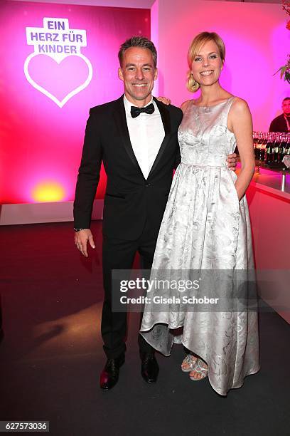 Marco Girnth and Melanie Marschke are seen during the Ein Herz Fuer Kinder reception at Adlershof Studio on December 3, 2016 in Berlin, Germany.