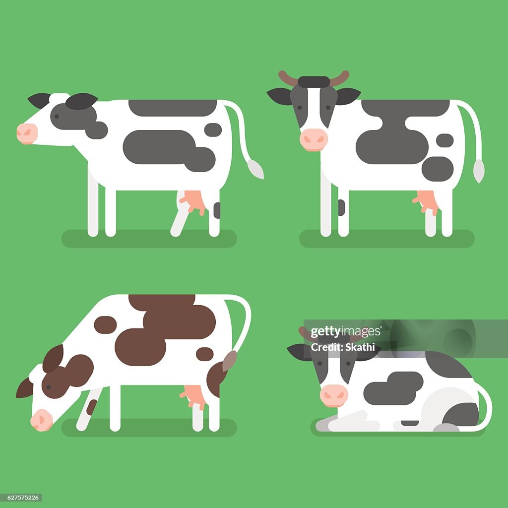Cow File Set Vector Flat Style Set Of Cow Isolated On Green Background High-Res ...