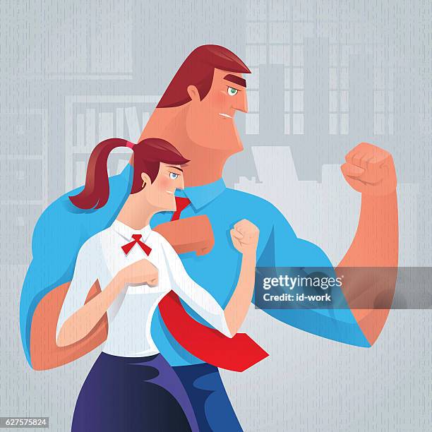 Business Couple Defending High-Res Vector Graphic