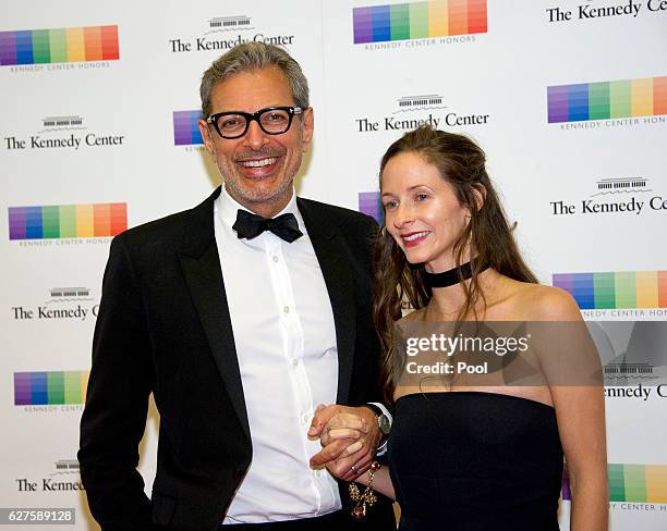 Actor Jeff Goldblum and his wife, Emilie Livingston, arrive for the formal Artist's Dinner honoring the recipients of the 39th Annual Kennedy Center...
