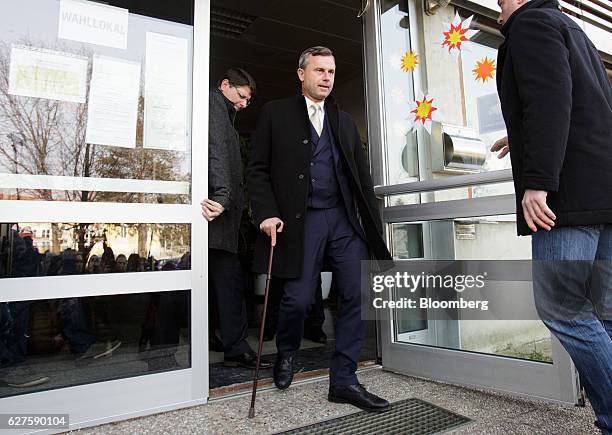Norbert Hofer, presidential candidate of Austria's Freedom party, leaves a polling station after casting his vote in Pinkafeld, Austria, on Sunday,...
