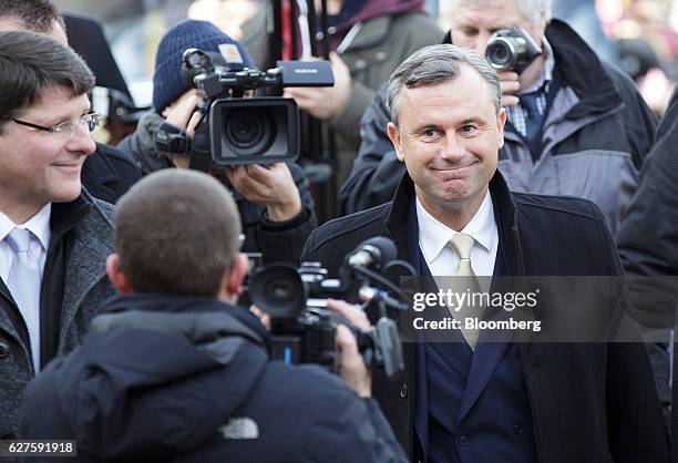 Norbert Hofer, presidential candidate of Austria's Freedom party, arrives at a polling station to cast his vote, in Pinkafeld, Austria, on Sunday,...