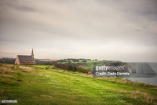 holy chapel of etretat - calvados stock pictures, royalty-free photos & images