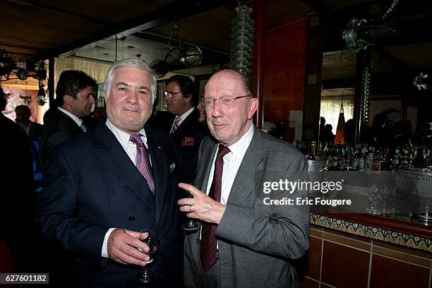 Actor Jean-Claude Brialy and writer Jacques Duquesne attend the ceremony during which cooking specialist Jean-Luc Petitrenaud became Chevalier de la...