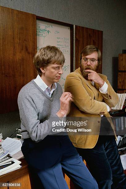 Microsoft Co-founders Bill Gates and Paul Allen pose for a portrait in 1984.
