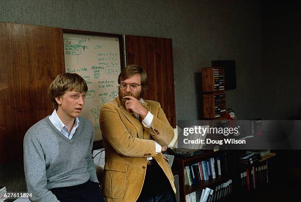 Microsoft Co-founders Bill Gates and Paul Allen pose for a portrait in 1984.