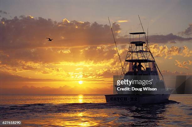 sport fishermen leaving at sunrise - islamorada stock-fotos und bilder