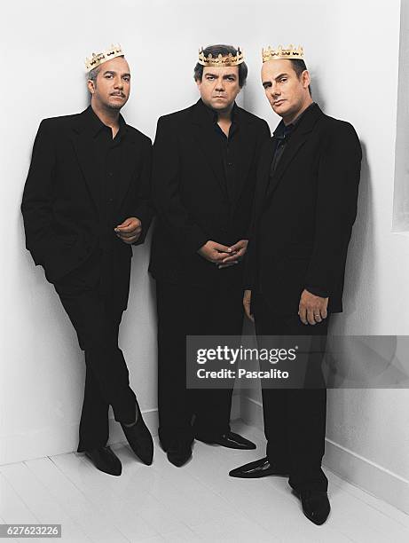 Pascal Legitimus, Didier Bourdon and Bernard Campan of the French comic trio "Les Inconnus" promote their movie "Les rois mages" , directed by Didier...