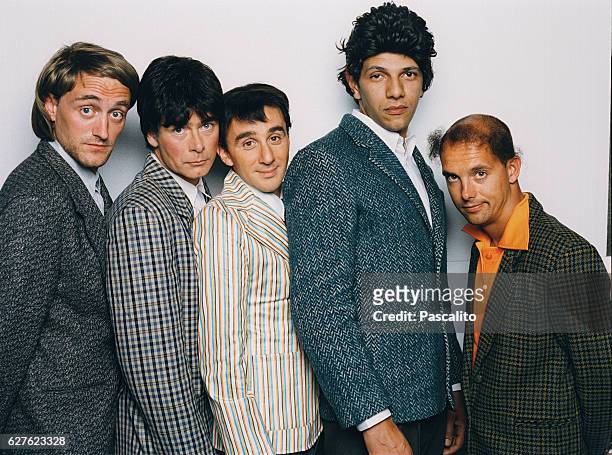 French humorists and actors Jean-Paul Rouve, Franck Dubosc, Elie Semoun, Roschdy Zem and Maurice Barthelemy on the set of Elie Semoun's video...
