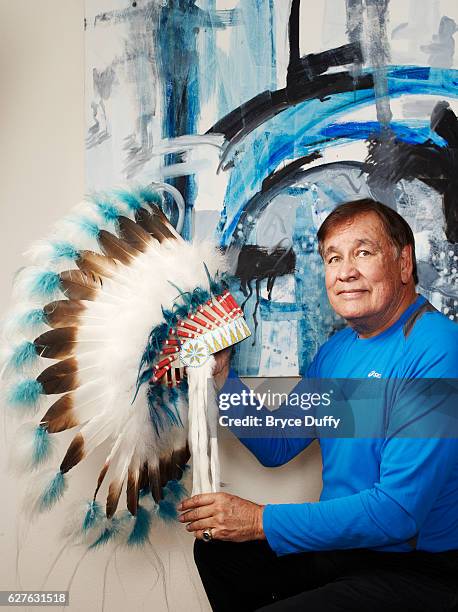 William Mervin "Billy" Mills, also known as Makata Taka Hela, is the second Native American to win an Olympic gold medal, is photographed for...