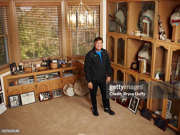 William Mervin "Billy" Mills, also known as Makata Taka Hela, is the second Native American to win an Olympic gold medal, is photographed for...