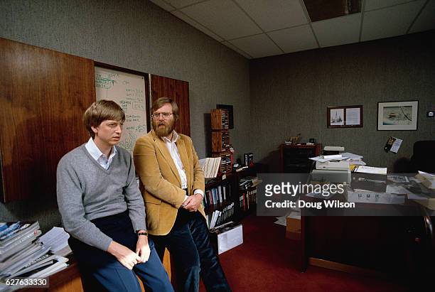 Microsoft Co-founders Bill Gates and Paul Allen pose for a portrait in 1984.