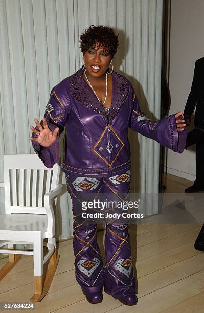 Missy "Misdemeanor" Elliott arrives at the Warner Music Group and Entertainment Weekly post-Grammy party.