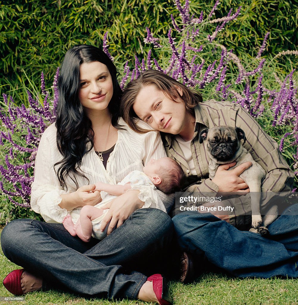 Actors Rachael Bella and Edward Furlong with their son Ethan and dog