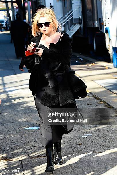 Actress Helena Bonham Carter is seen on location for 'Ocean's Eight' in Brooklyn on December 3, 2016 in New York City.