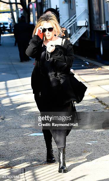 Actress Helena Bonham Carter is seen on location for 'Ocean's Eight' in Brooklyn on December 3, 2016 in New York City.