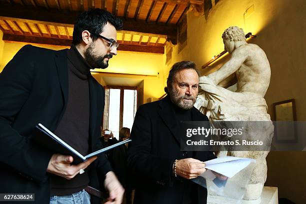 Franco Nero and Gabriele Tini attend the Songs Of Stone' By Gabriele Tinti at Museo Nazionale Romano Palazzo Altemps on December 4, 2016 in Rome,...