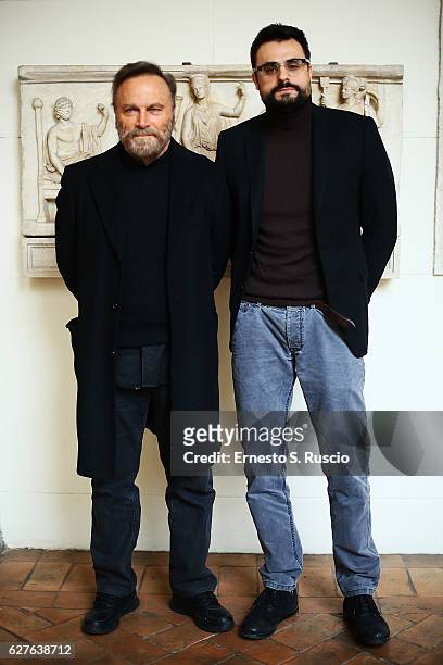 Franco Nero and Gabriele Tini attend the Songs Of Stone' By Gabriele Tinti at Museo Nazionale Romano Palazzo Altemps on December 4, 2016 in Rome,...