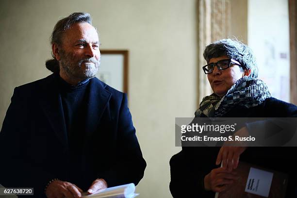 Franco Nero and Alessandra Capodiferro attend the Songs Of Stone' By Gabriele Tinti at Museo Nazionale Romano Palazzo Altemps on December 4, 2016 in...