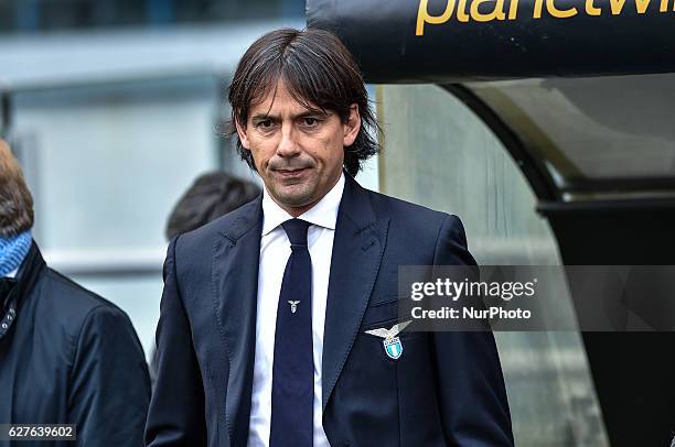 Simone Inzaghi manager of Lazio during the Serie A match between Lazio v Roma on December 4, 2016 in Rome, Italy.