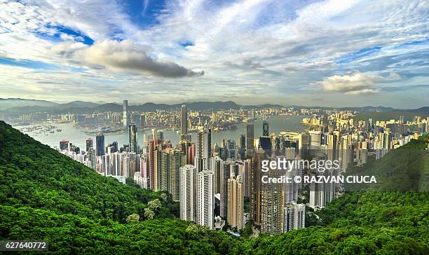 victoria peak - wide angle city stock pictures, royalty-free photos & images