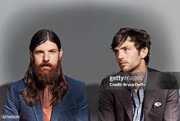 Musicians Seth and Scott Avett of The Avett Brothers are photographed for Rolling Stone Magazine on October 8, 2013 in Los Angeles, California....