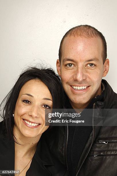 Sarah Abitbol and Stephane Bernadis on the set of TV show "Les Grands du Rire".