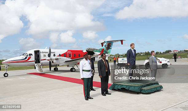 Prince Harry leaves Eugene F. Correia International Airport on the final morning of an official visit to the Caribbean on December 4, 2016 in...