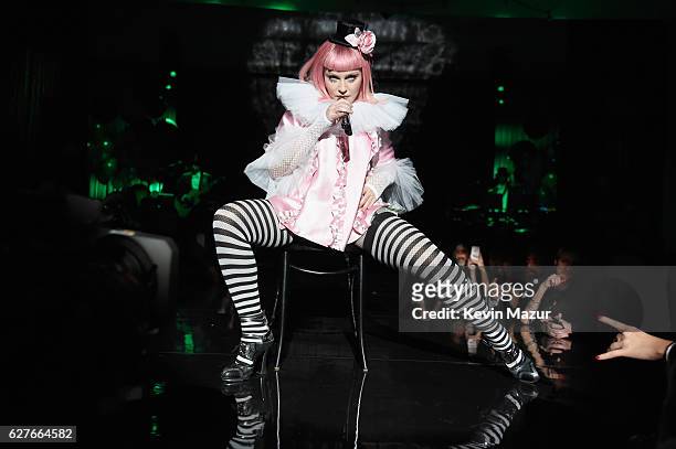 Madonna on stage during her Evening of Music, Art, Mischief and Performance to Benefit Raising Malawi at Faena Forum on December 3, 2016 in Miami...