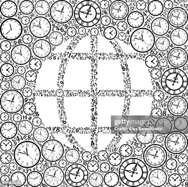 globe on time and clock vector icon pattern - different time zones stock illustrations