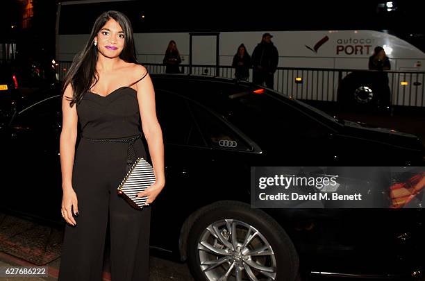 Amara Karan arrives in an Audi at the British Independent Film Awards at Old Billingsgate Market on December 4, 2016 in London, England.