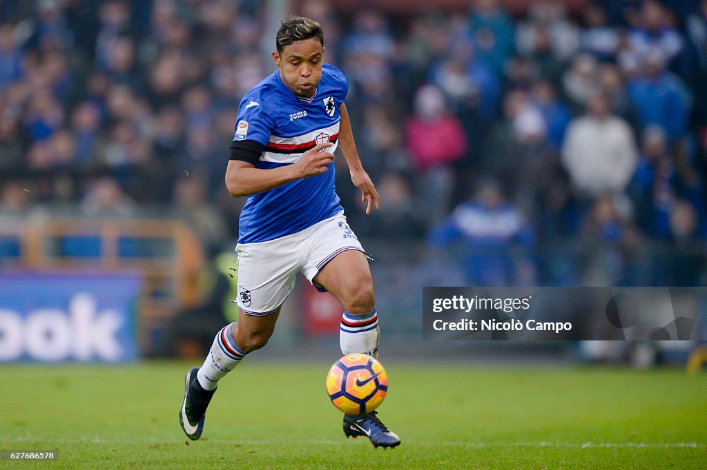 Luis Muriel of UC Sampdoria in action during the Serie A...