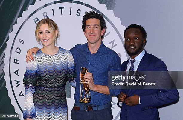 Laura Carmichael, Joakim Sundstrom and Arnold Oceng pose at The British Independent Film Awards Old Billingsgate Market on December 4, 2016 in...