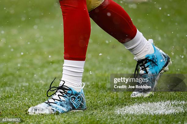 Vance McDonald of the San Francisco 49ers wears cleats for Convoy of Hope for the My Cause, My Cleats " campaign at Soldier Field on December 4, 2016...