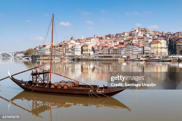 rabelo boats moored in douro river - douro river bildbanksfoton och bilder