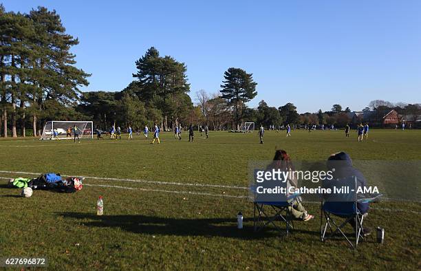 General view as Spectators watch a local game of Sunday football before the Premier League match between AFC Bournemouth and Liverpool at Vitality...