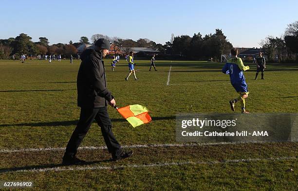 The linesman / assistant referee during a local game of Sunday football before the Premier League match between AFC Bournemouth and Liverpool at...