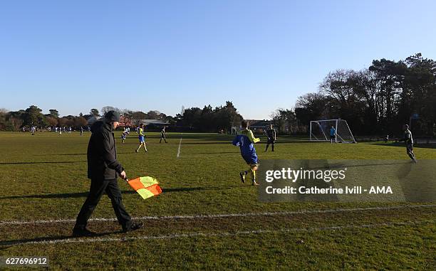 The linesman / assistant referee during a local game of Sunday football before the Premier League match between AFC Bournemouth and Liverpool at...