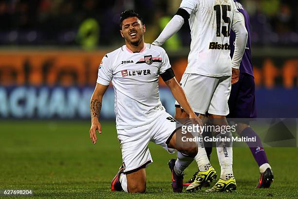 Giuseppe Pezzella of US Citta' di Palermo shows his dejection during the Serie A match between ACF Fiorentina and US Citta di Palermo at Stadio...