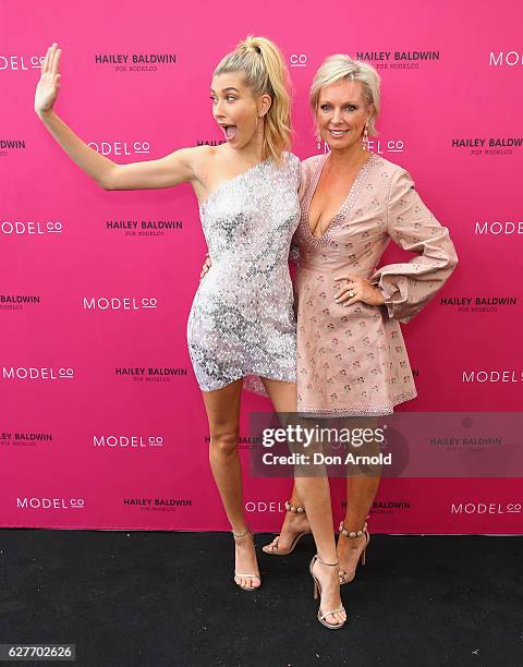 Hailey Baldwin and Shelley Barrett arrive ahead of the Hailey Baldwin for ModelCo limited edition cosmetic collection launch on December 5, 2016 in...