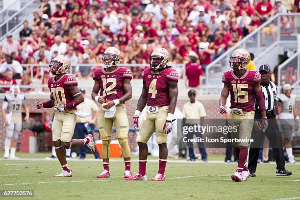Florida State offensive players WR Nyqwan Murray , QB Deondre Francois , RB Dalvin Cook , and WR Travis Rudolph during the game between the Florida...