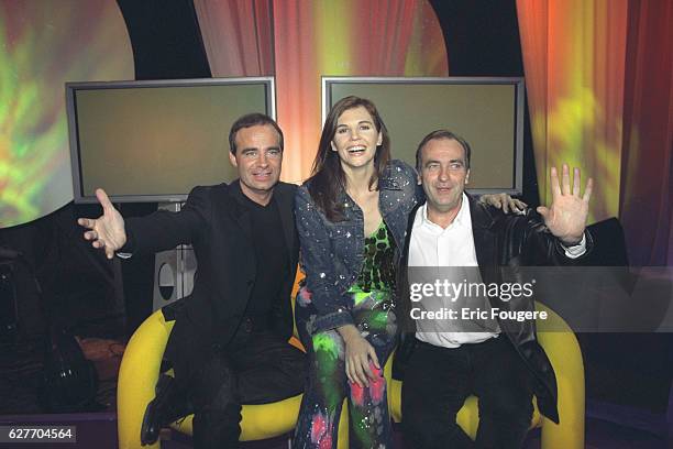 Fabien Lecoeuvre, Veronika Loubry and Yves Lecoq on the television show "Generation 70" which will be broadcast on France 2 in the January 12, 2002.