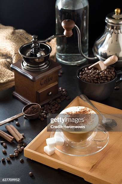 cappuccino in cup. - high tea tray stock pictures, royalty-free photos & images