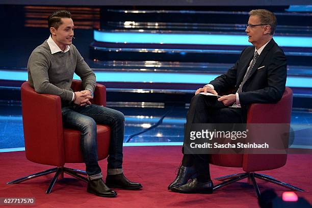Guenther Jauch talks to Andreas Toba during the television show 2016! Menschen, Bilder, Emotionen - RTL Jahresrueckblick on December 4, 2016 in...