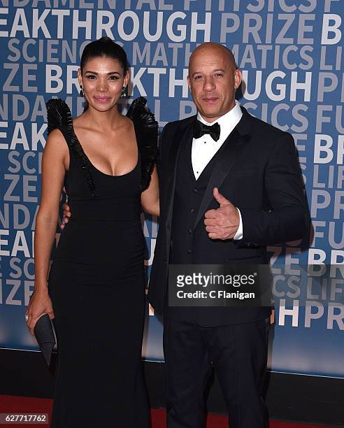 Model Paloma Jimenez and Vin Diesel attend the 2017 Breakthrough Prize at NASA Ames Research Center on December 4, 2016 in Mountain View, California.