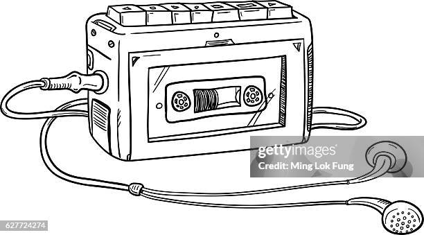 vintag cassette player in black and white - desk toy stock illustrations