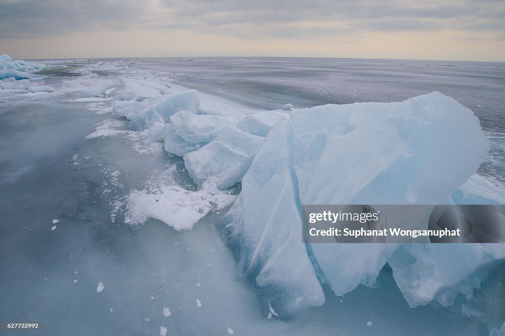 Splinters of broken ice on the Lake Baikal, Russia