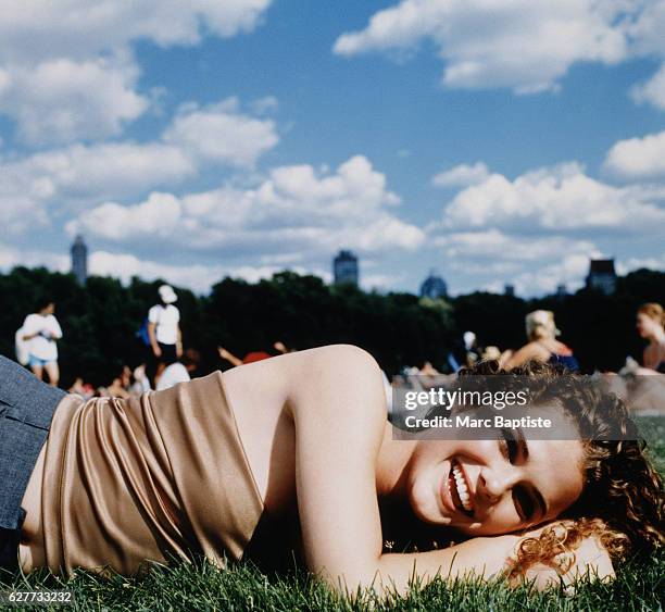 Keri Russell Lying on Grass